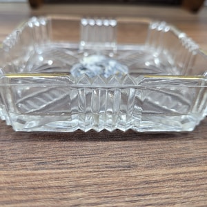 Cute Vintage Cut Glass Ashtray with Handpainted Poodle Dog Design,  Vintage Ashtray,  Vintage Gift