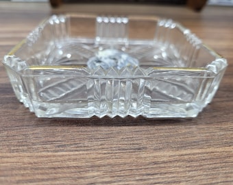 Cute Vintage Cut Glass Ashtray with Handpainted Poodle Dog Design,  Vintage Ashtray,  Vintage Gift