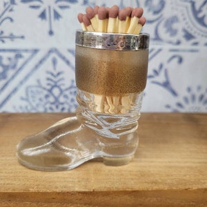 Edwardian Silver Mounter Glass Novelty Match Striker, Glass Boot Match Striker