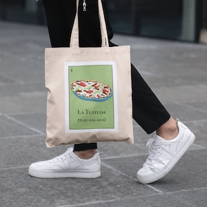 Tlayuda Canvas Tote Loteria Print Oaxaca Latina Merch Foodie Gift Mexican Food Chef and Sous Chef, Regalo para Abuelita