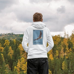 Sudadera con capucha de lotería, sudadera con capucha de Aguila Mexicana, camiseta de tarjeta de lotería, sudadera con capucha de arte azteca, ropa mexicana, regalo para observadores de aves para ornitólogos