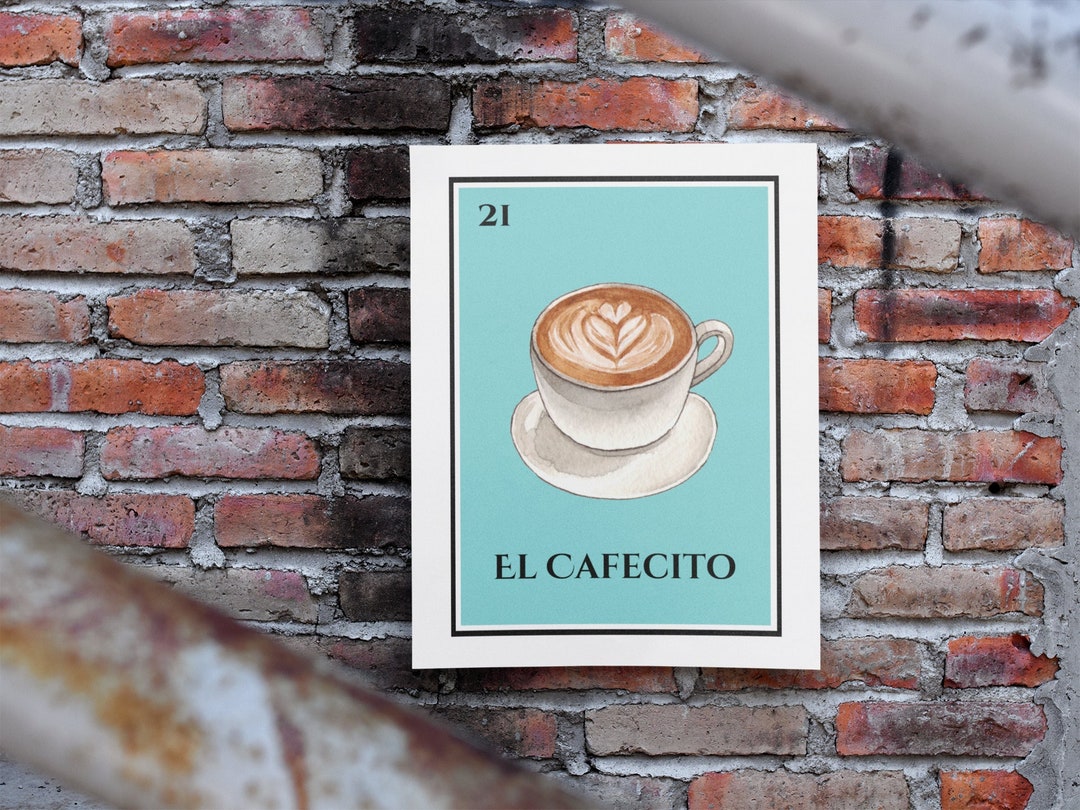 Loteria Poster, Premium Matte Vertical Poster El Cafecito, Mexican