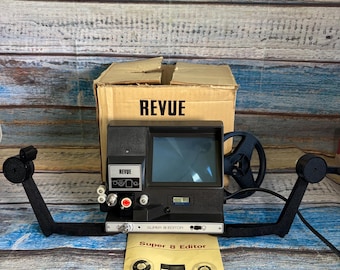 Working Revue Super 8 Editor Viewer Model S-8 w Box Reel Manual Vintage Film Editing Equipment Made in Japan