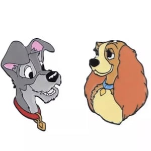 Lady And The Tramp Dog Head Enamel Pin Badge Set Of 2 Brooch Gift Retro Inspired