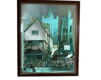 Vintage Dufex Foil Art Print London Street Scene Hitchin Herts Made in England