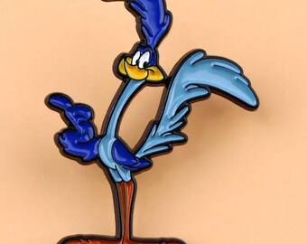 Blue Cartoon Bird Enamel Pin – Fast Running Bird Character, Vintage Style Lapel Pin, Cute Retro Collectible