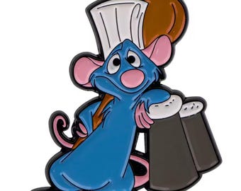 Cute Blue Cartoon Mouse Enamel Pin – Chef Style Mouse with Hat, Whimsical Kitchen Character, Retro Cartoon Lapel Pin