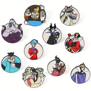 Cartoon Characters Enamel Pin Badge Ursula Si Am Pete Evil Queen Cruella Jafar