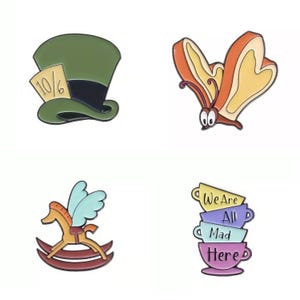Alice im Wunderland Charaktere Emaille Metall Pin Abzeichen Brosche Teetasse Bremse Hausbrot Schmetterling Mad Hatter