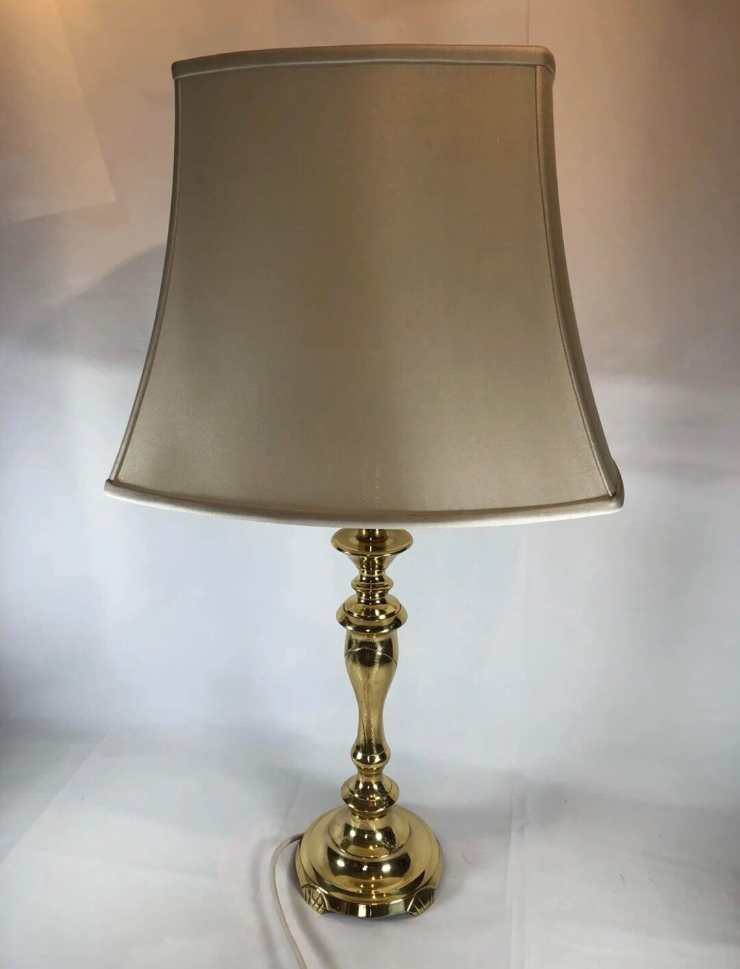 Vintage Woolworths Brass Table Lamp With Shade 29 Large No Etsy