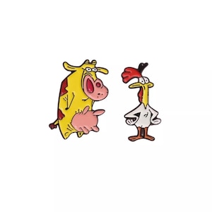 Cow and Chicken Enamel Pin Badge - Set of 2 90s Cartoon Network Metal Pin Gift