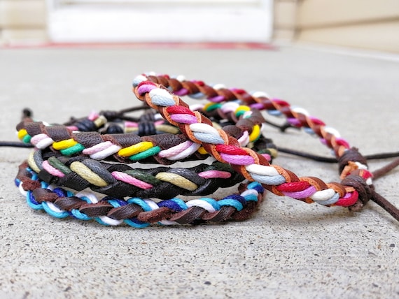 Silver beads and waxed cotton cord adjustable unisex bracelet in five  colors - — Discovered