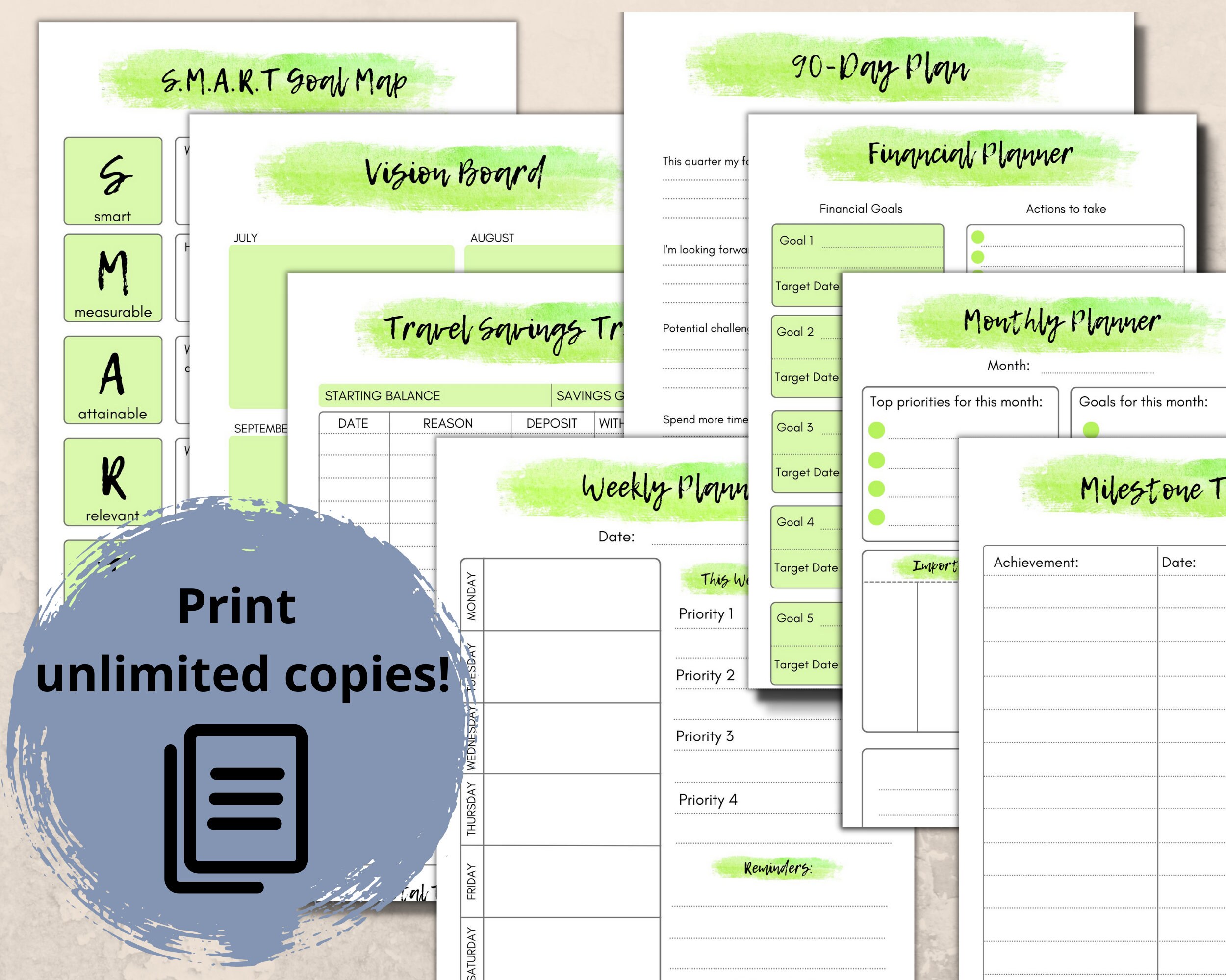 Printable Goal Planner and Tracker. Daily Weekly Monthly Yearly Planner ...