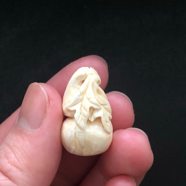 Hand Carved Gourd Pendant, Bone Carving, Jewelry Making Supply