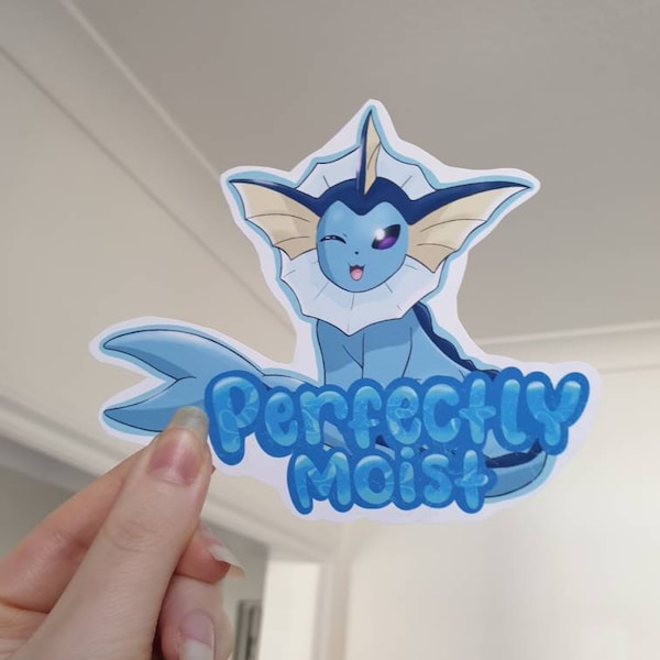 Pokemon VAPOREON "Perfectly moist" funny poke inspired anime gaming vinyl sticker, kawaii cute gift