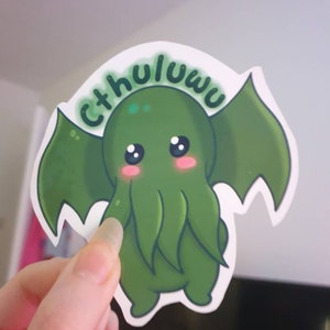 Cthuluwu cute spooky meme sticker, Cthulhu inspired, kawaii tentacle octopus, Halloween
