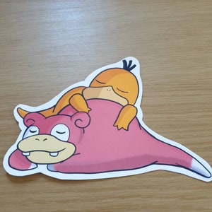 Poke inspirierte Slowpoke und Psyduck Aufkleber, handgeschnitten, niedlicher Aufkleber original Kunst, Vinyl für Videospiele