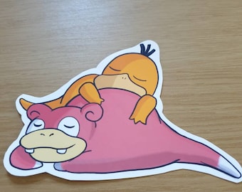 Poke inspired Slowpoke and Psyduck sticker, hand cut, cute decal original art, video game vinyl
