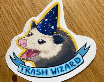 TRASH WIZARD - Possum sticker, opossum mage, anxiety, Laptop Planner Vinyl, Decal, Gift