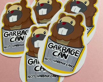 BIDOOF GARBAGE CAN sticker, cute funny, positive, motivational vinyl, trash culture, mental health, bin animals