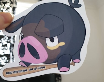 LECHONK sticker, cute pig chonky boi, violet scarlet, vinyl sticker meme gift