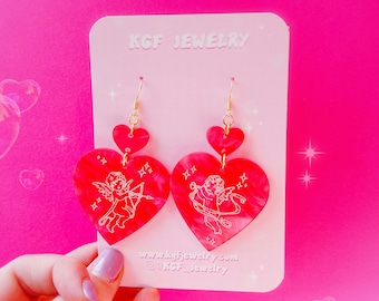 Cupid Hearts Acrylic Earrings