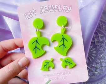 Leaf Video Game Handmade Statement Acrylic Earrings & Keychains