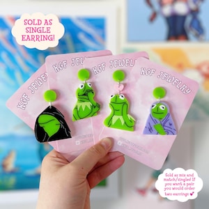 Pendientes colgantes de acrílico con diseño de rana Kermie, hechos a mano, combinables y únicos