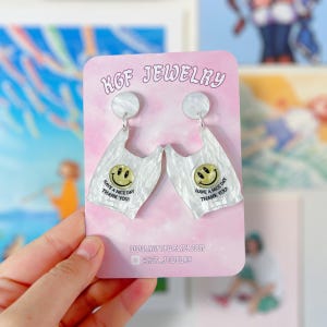 Thank You Bag Handmade Acrylic Dangle Statement Earrings & Keychains