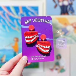 Chattering Teeth Vintage Handmade Acrylic Statement Earrings, Keychains, Pins