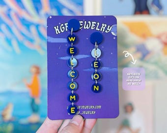 Bienvenido Leon Sign Videojuego Pendientes y llaveros de acrílico hechos a mano