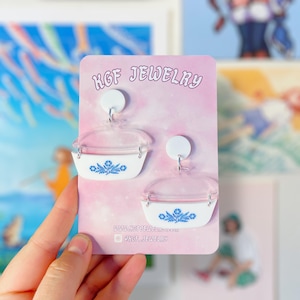 Corningware Blue Cornflower Dish handgemachte Acryl baumeln Statement Ohrringe & Schlüsselanhänger