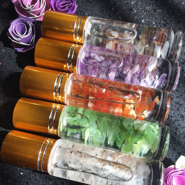 Custom Essential Oil 10ml Rollerball with Charged Crystals and Essential Oil Choose your scent or blend & stone for your personalized bottle