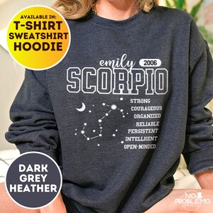 Custom Scorpio Zodiac Sign T-Shirt, Personalized Astrology Hoodie, Celestial Sweatshirt, Mystic Scorpio Apparel Gift, Horoscope Est. Year