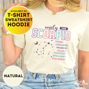 Custom Scorpio Zodiac Sign T-Shirt, Personalized Astrology Hoodie, Celestial Sweatshirt, Mystic Scorpio Apparel Gift, Horoscope Est. Year