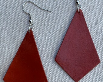 Copper Leather Kite shaped Earrings with Silver Hardware