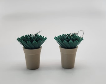 3D Printed Flower Planter Earrings: Novelty Plant Lover Jewelry