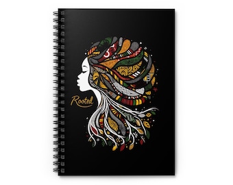 Cuaderno espiral con raíces negras /Regalo del Día de las Madres/ Diario único / Diseño de impresión africana / Regalo único para mamá