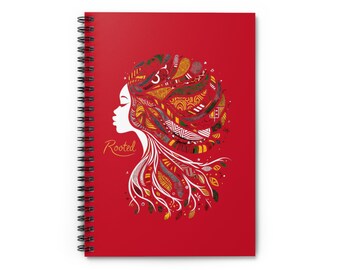 Cahier à spirale rouge enraciné | Cadeau pour la fête des Mères | Journal unique | Conception d'impression africaine | Cadeau unique pour maman