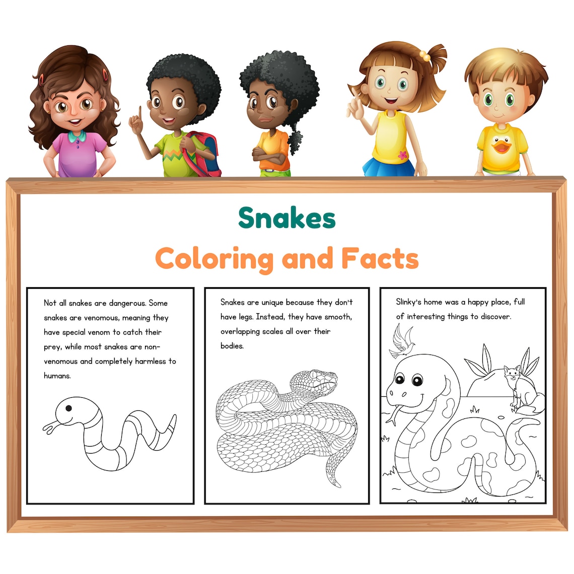 Snakes Coloring Pages and Facts | Learn About Snakes | Elementary Age | Snake Coloring Book ...