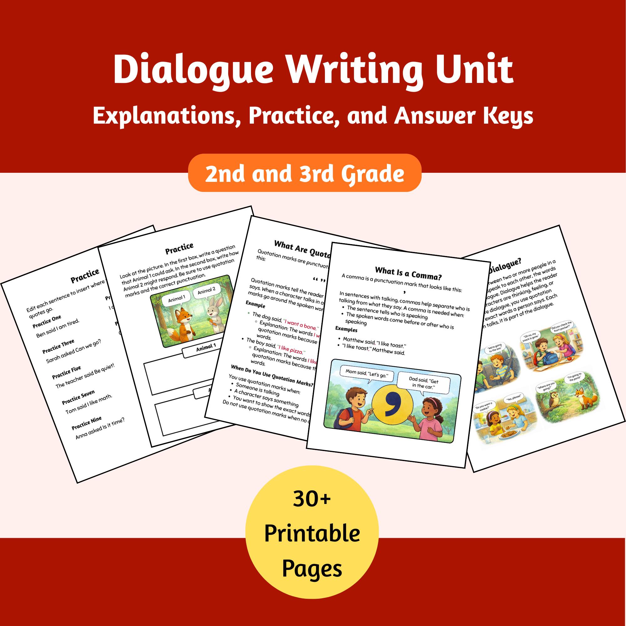 Dialogue Writing Worksheets | Quotation Marks and Commas Practice ...
