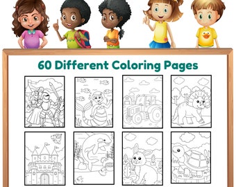 60 Kids Coloring Pages | Fun Printable Activities (Digital Download)