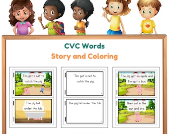 CVC Storybook | Kids Phonics, Reading & Coloring (Printable)