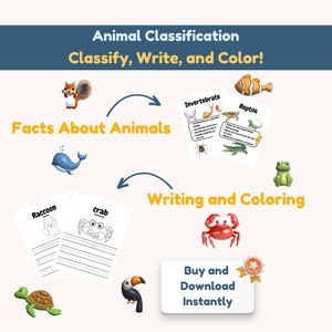 Animal Classification Coloring and Writing| Alphabet Practice | Learn about Animal Classifications | Writing Practice | Elementary Science