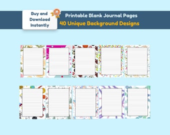 Printable Lined Journal Pages | 40 Unique Backgrounds (PDF)