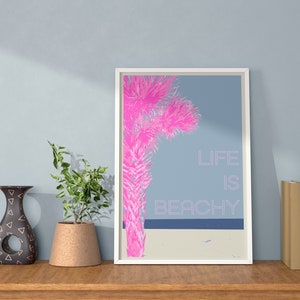 Life is Beachy bright colored tropical beach and palm tree poster