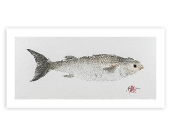 Mullet Gyotaku Physical Art Print | Coastal Art | Nautical Wall Decor | Fish Impression