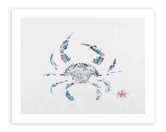 The Blue Crab Gyotaku Physical Art Print | Coastal Art | Nautical Wall Decor | Fish Impression