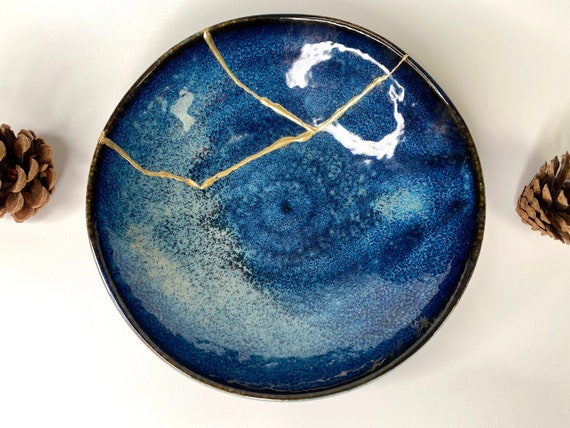 Kinboru - KintsuKuroi Plate Wabi Sabi Empty Blue