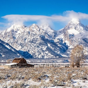 Moulton Barn Wall Decor, Grand Tetons Wyoming, Landscape Photography, Metal Art, Nature Photography Print, Canvas, Winter Mountain Snow